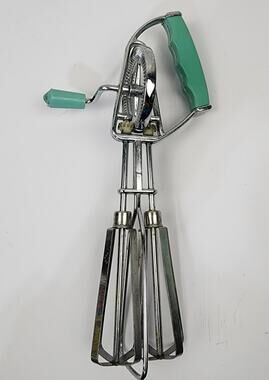 Progressus Turqouise Handled 1950's Manual Hand Egg Beater Whisk